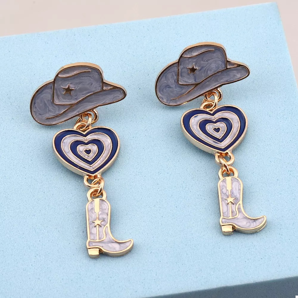 Cowgirl Boots Heart Dangle Earrings, image 6