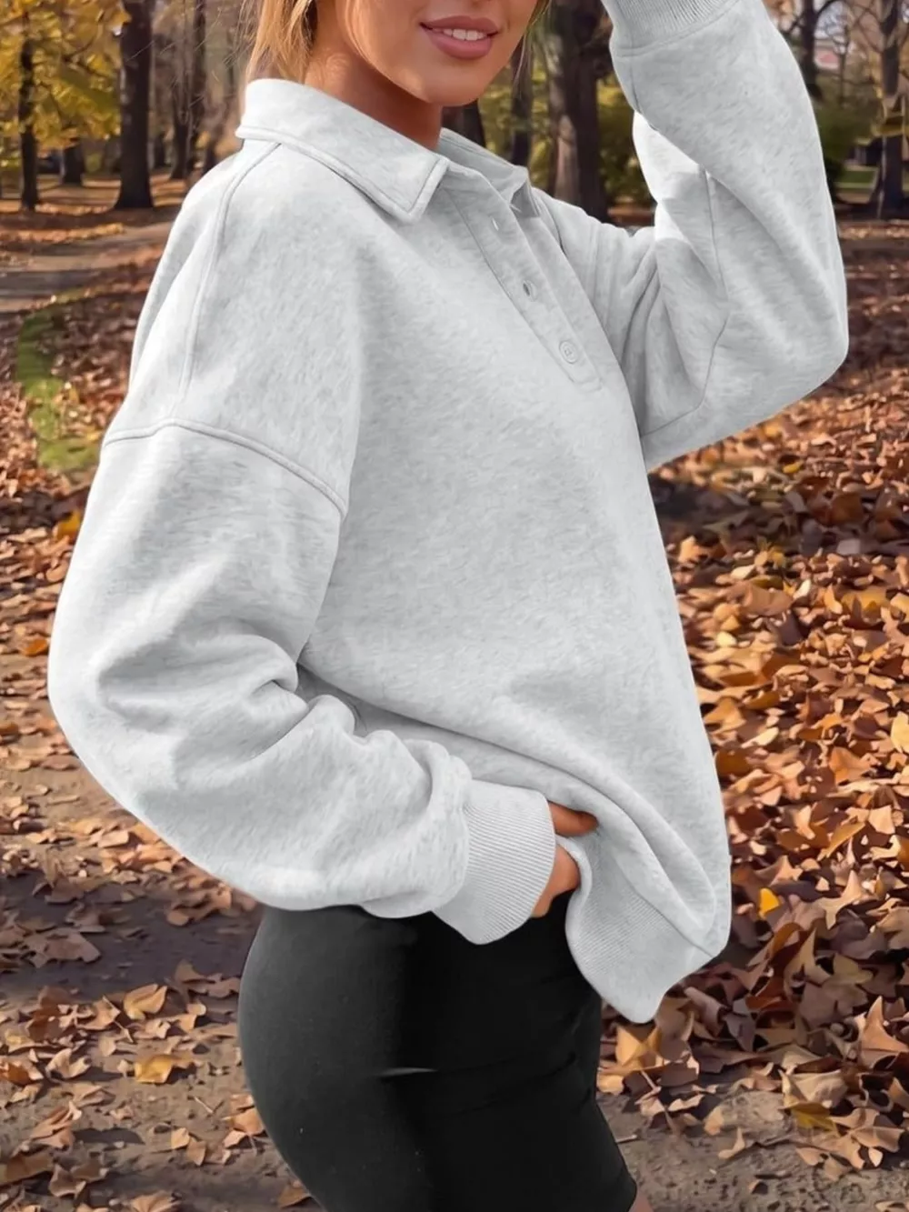 Button Detail Dropped Shoulder Sweatshirt, image 5