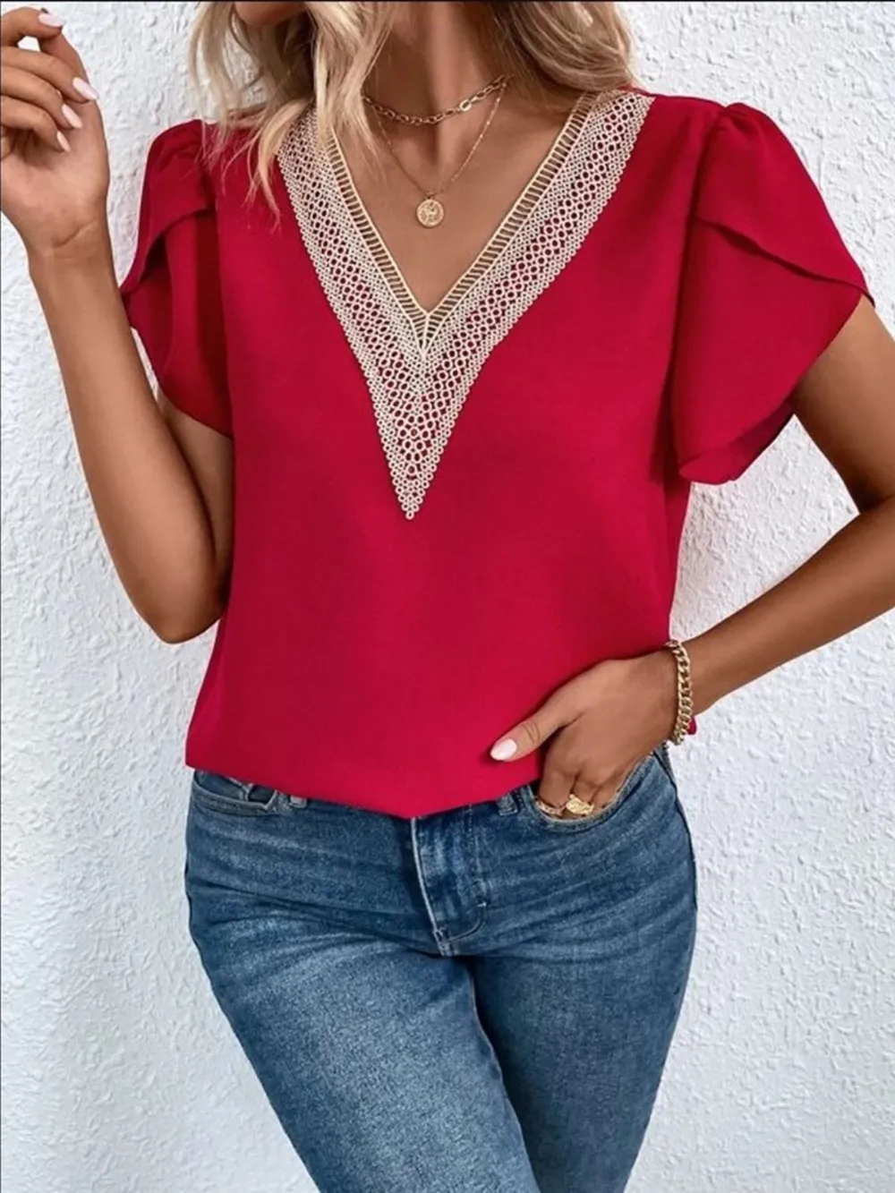 V-Neck Petal Sleeve Blouse, image 6