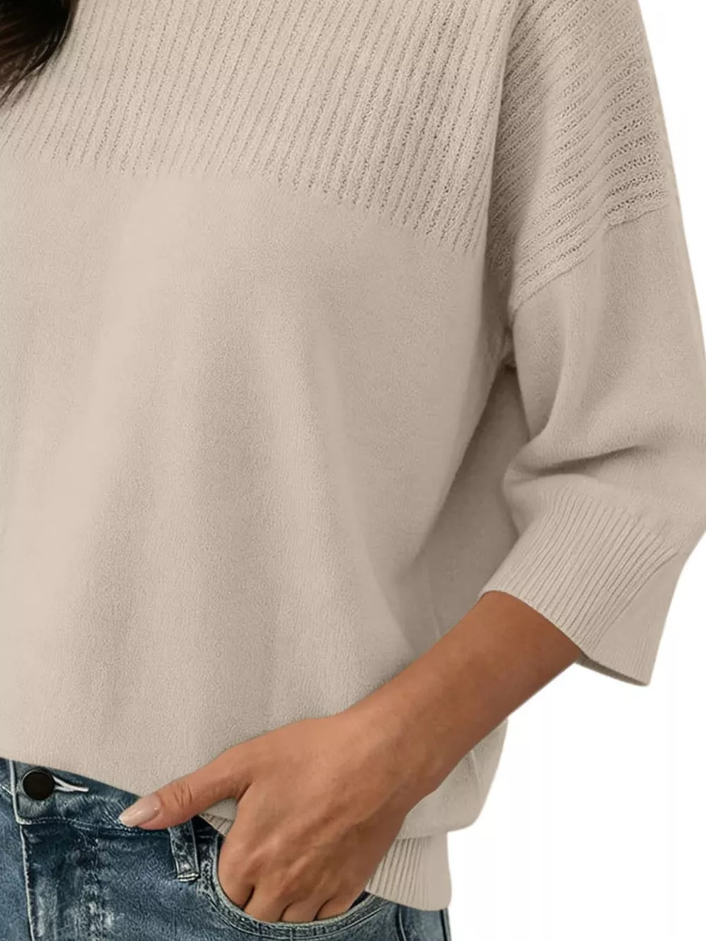 Elegant Crew Neck Eyelet Ribbed Sweater, image 18
