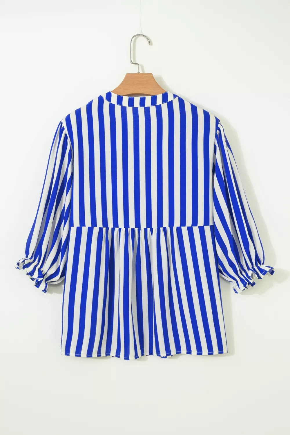 Stripe Balloon Sleeve Loose Button Up Shirt, image 5