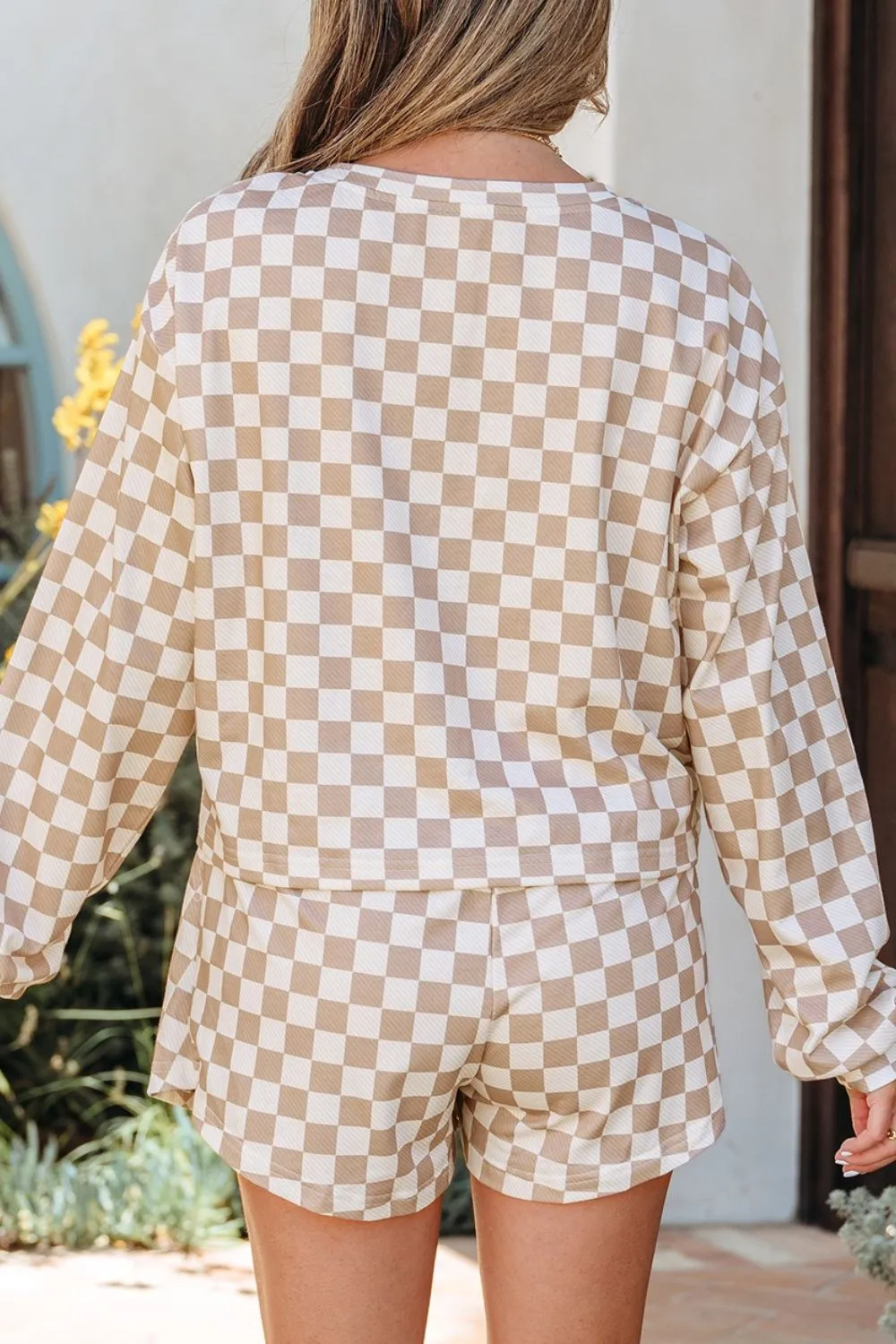 Checkered Long Sleeve Top and Skirt Two-Piece Set, image 2