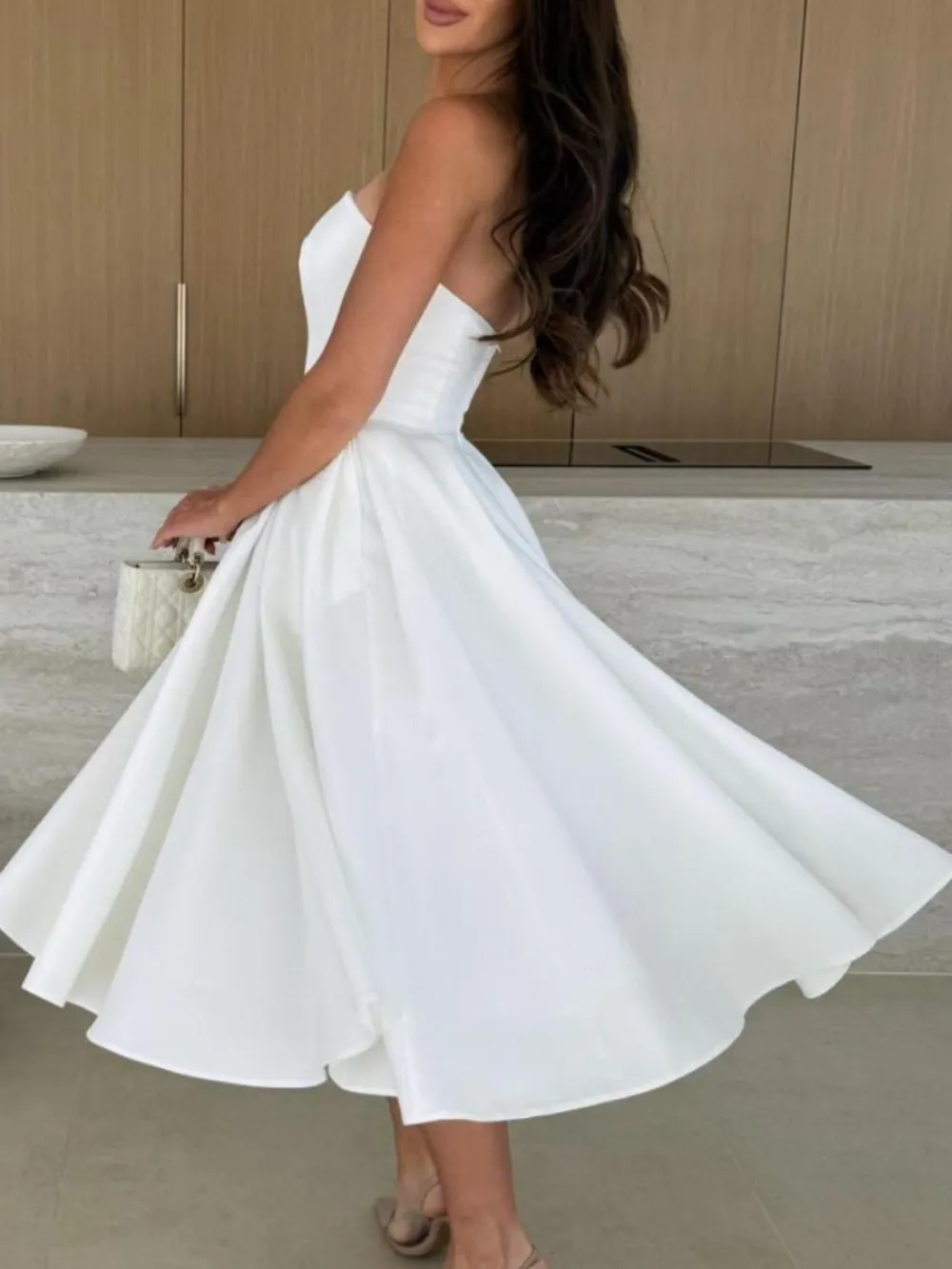 Solid Color Tube Midi Dress, image 2