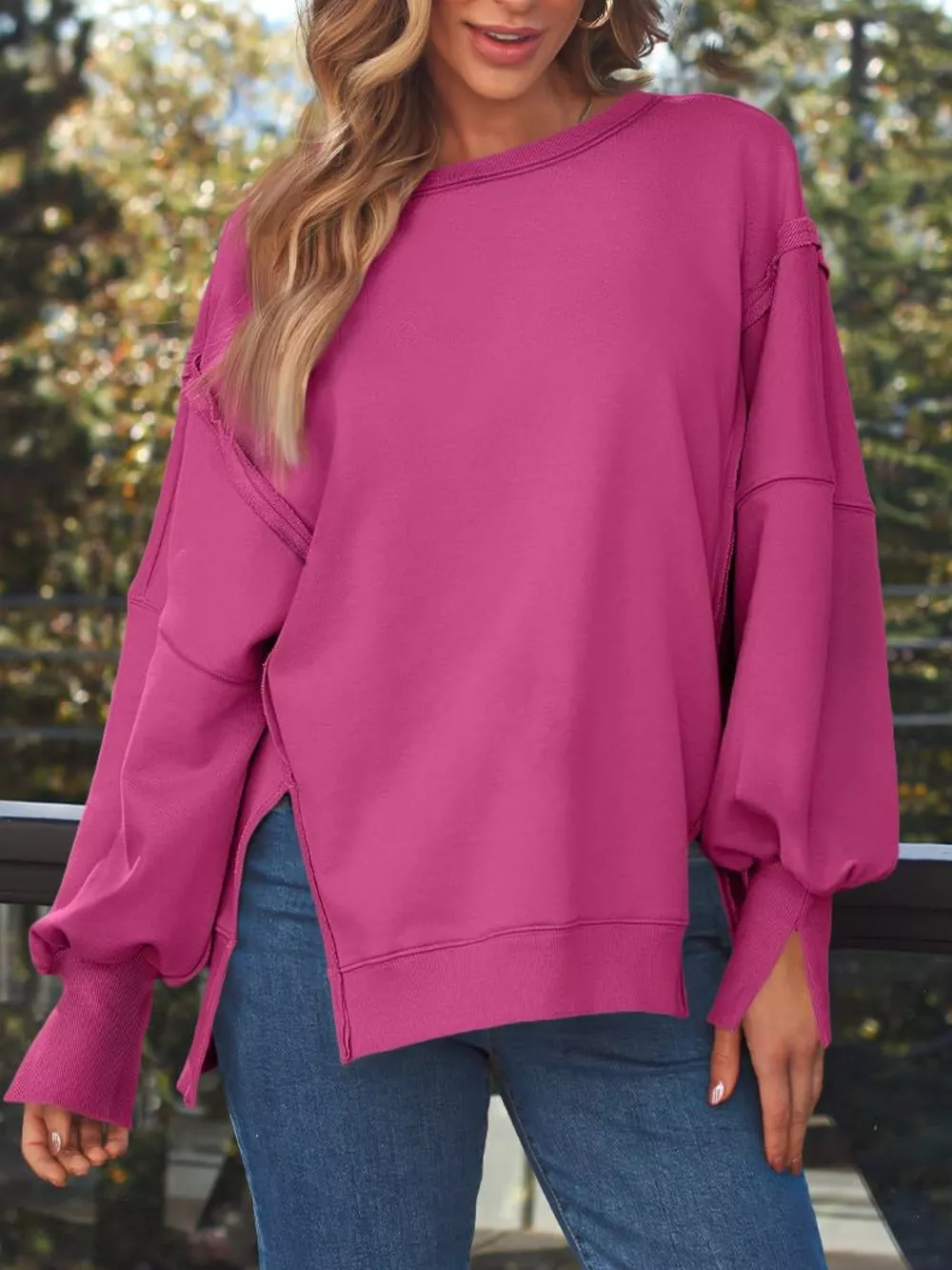 Side Slit Long Sleeve Oversized Sweatshirt, image 22