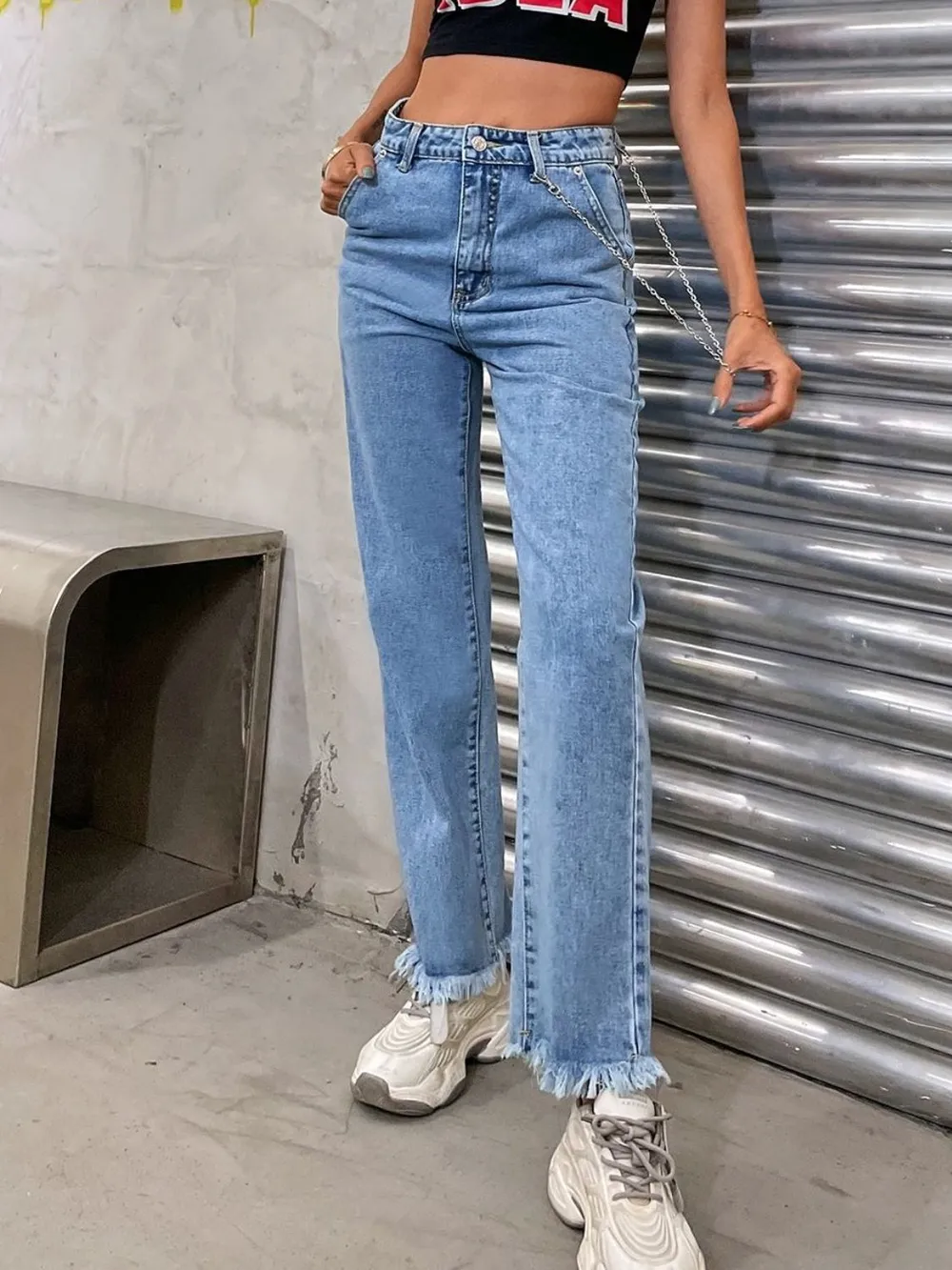 Raw Hem Jeans with Pockets, image 6