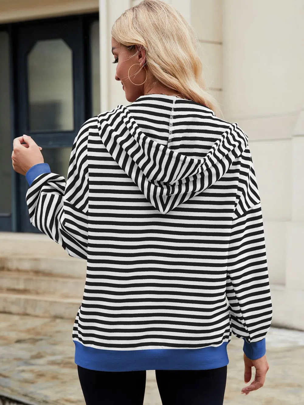 Drawstring Striped Zip Up Long Sleeve Hoodie, image 11
