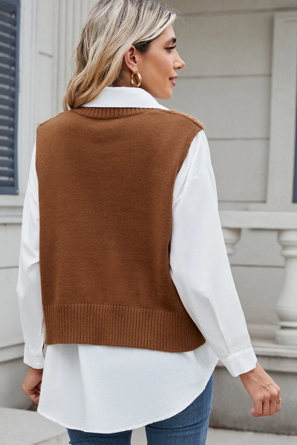 Cable-Knit V-Neck Sweater Vest, image 2