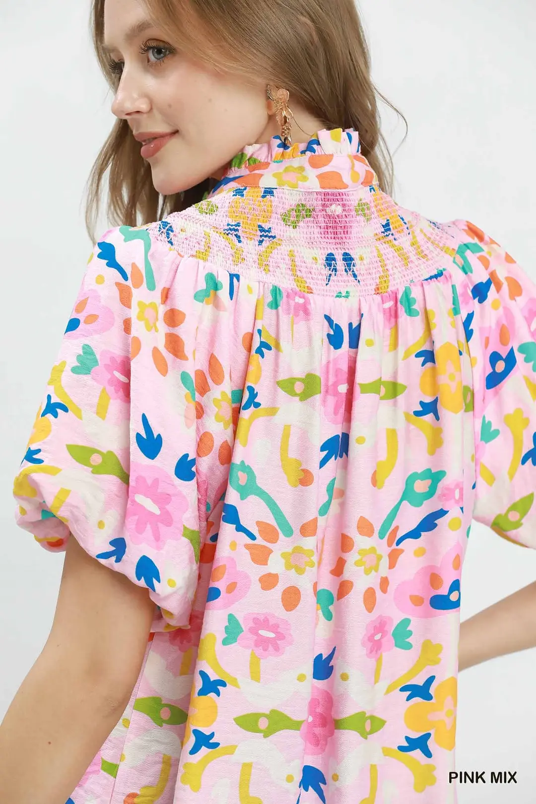 Folk Art Print Top with Smocked Detail, image 3