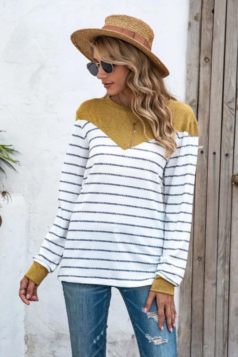 Striped Round Neck Long Sleeve T-Shirt, image 5