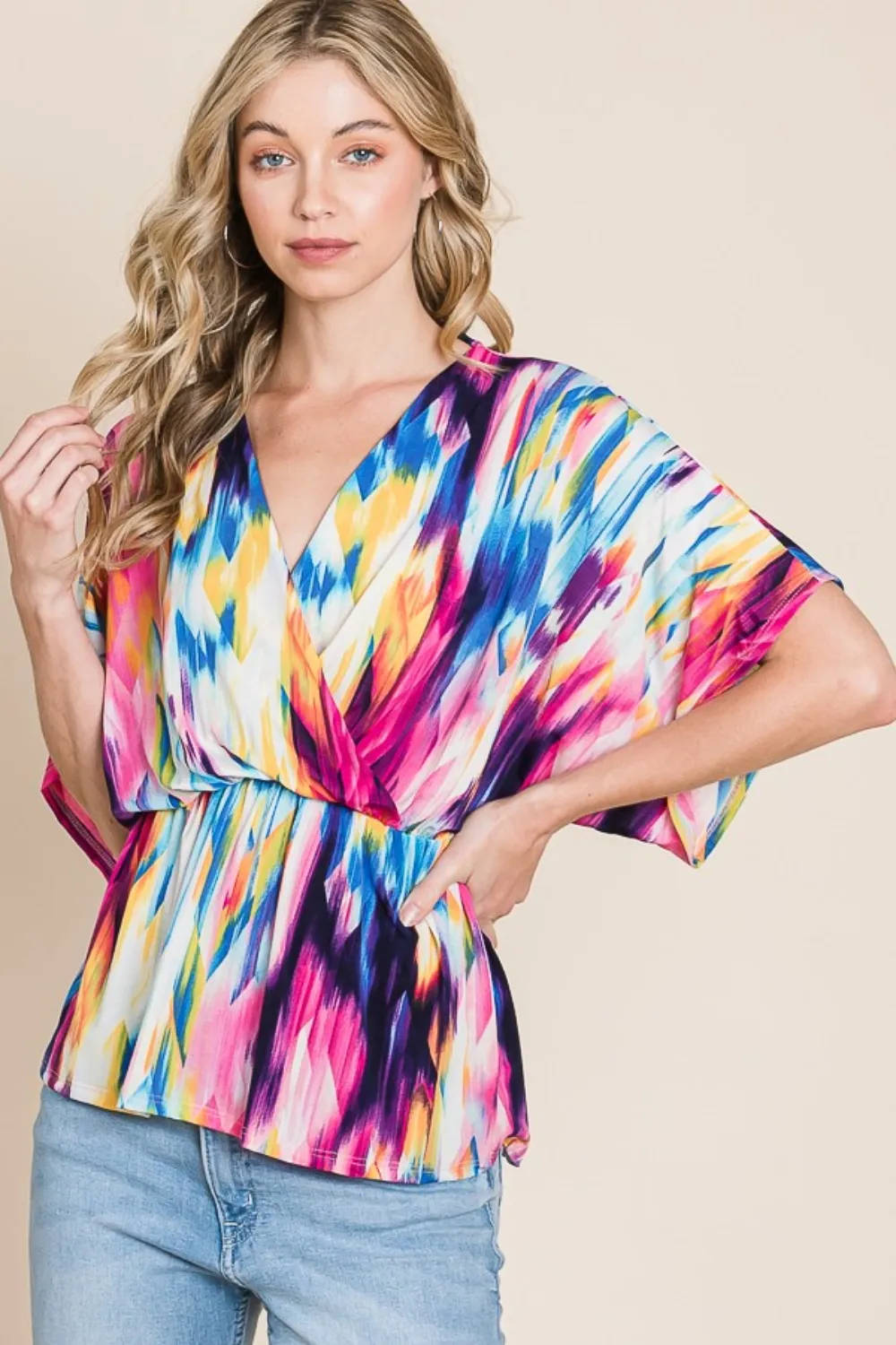 Printed Surplice Peplum Blouse, image 5