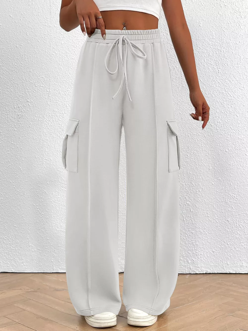 Casual High Waist Cargo Pants with Drawstring, image 2