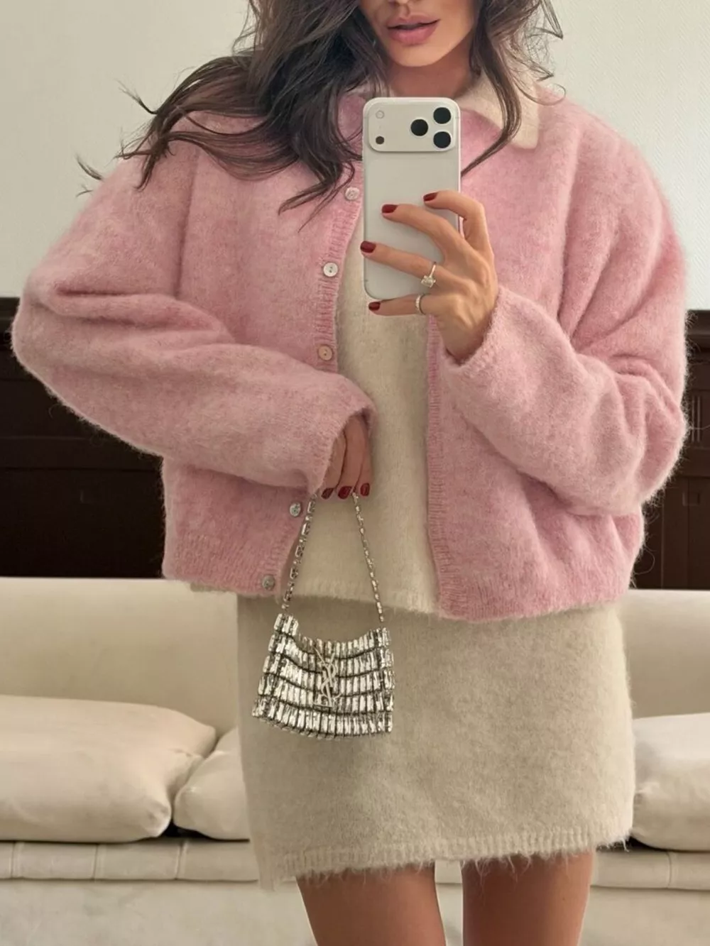 Fuzzy Knit Button-Down Cardigan, image 18