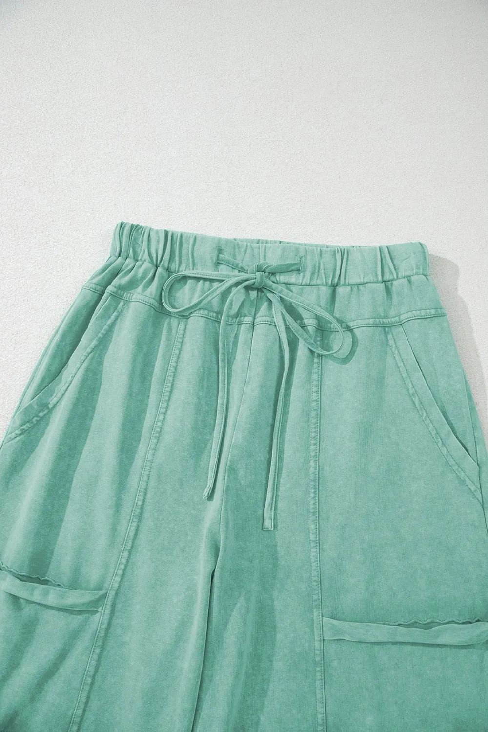 Mineral Wash Exposed Seam Drawstring High Waist Wide Leg Cargo Pants, image 3