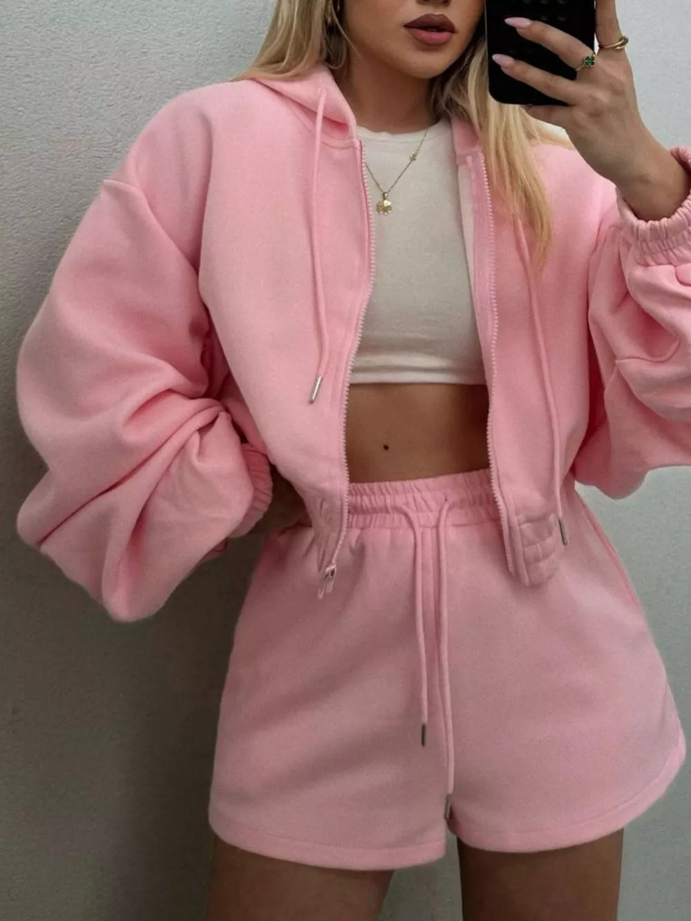Zip Up Drawstring Outerwear and Shorts Set, image 5