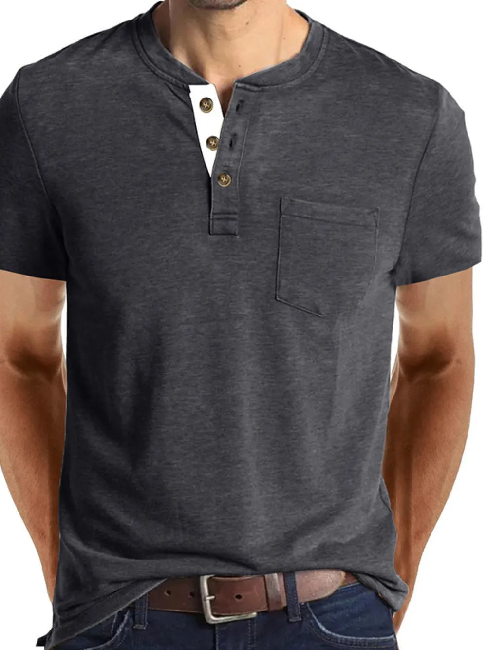 Men's Full Size Classic Henley Pocket Polo T-Shirt Plus Size, image 10
