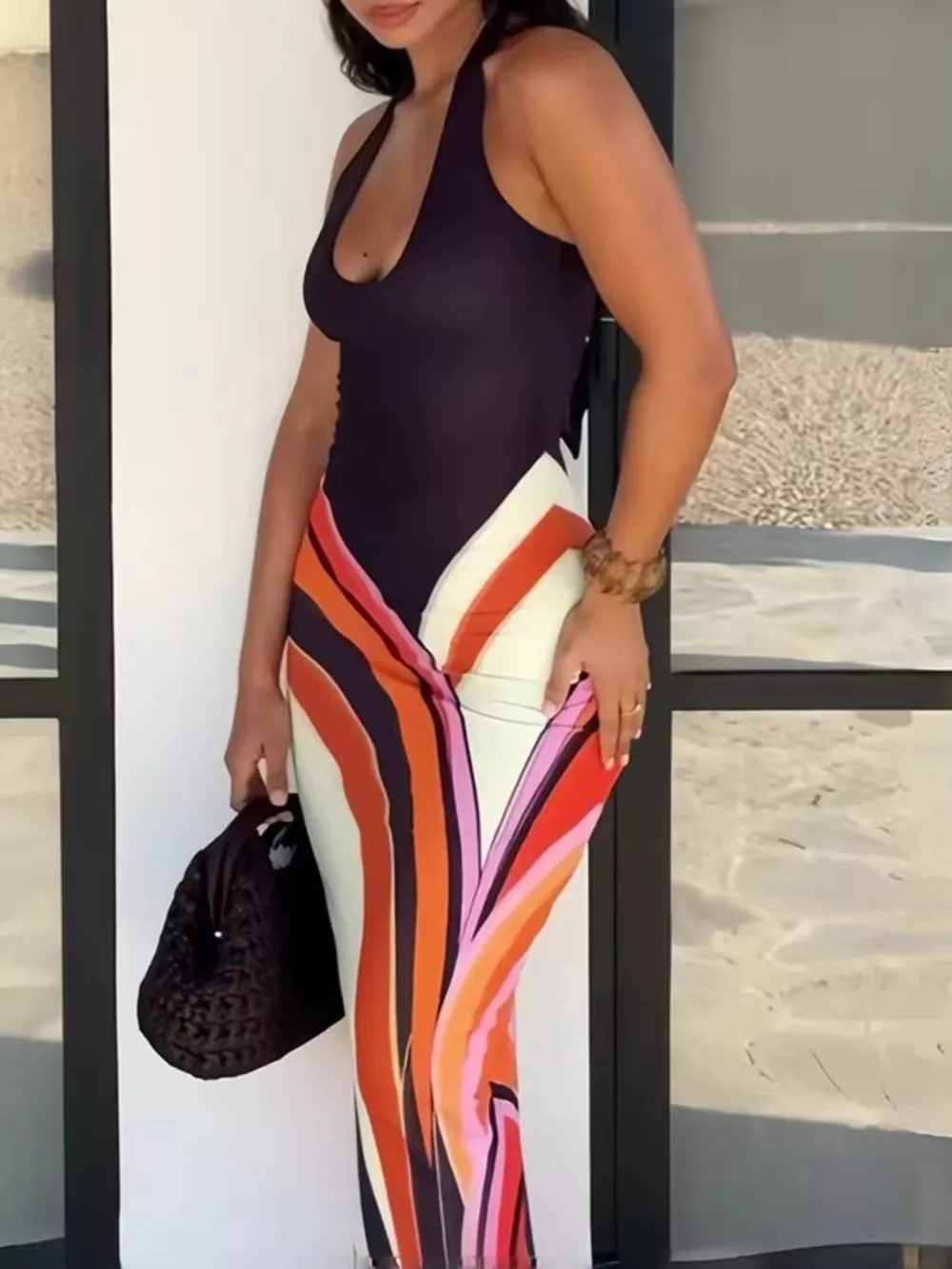 Halter Neck Maxi Dress with Abstract Print, image 5