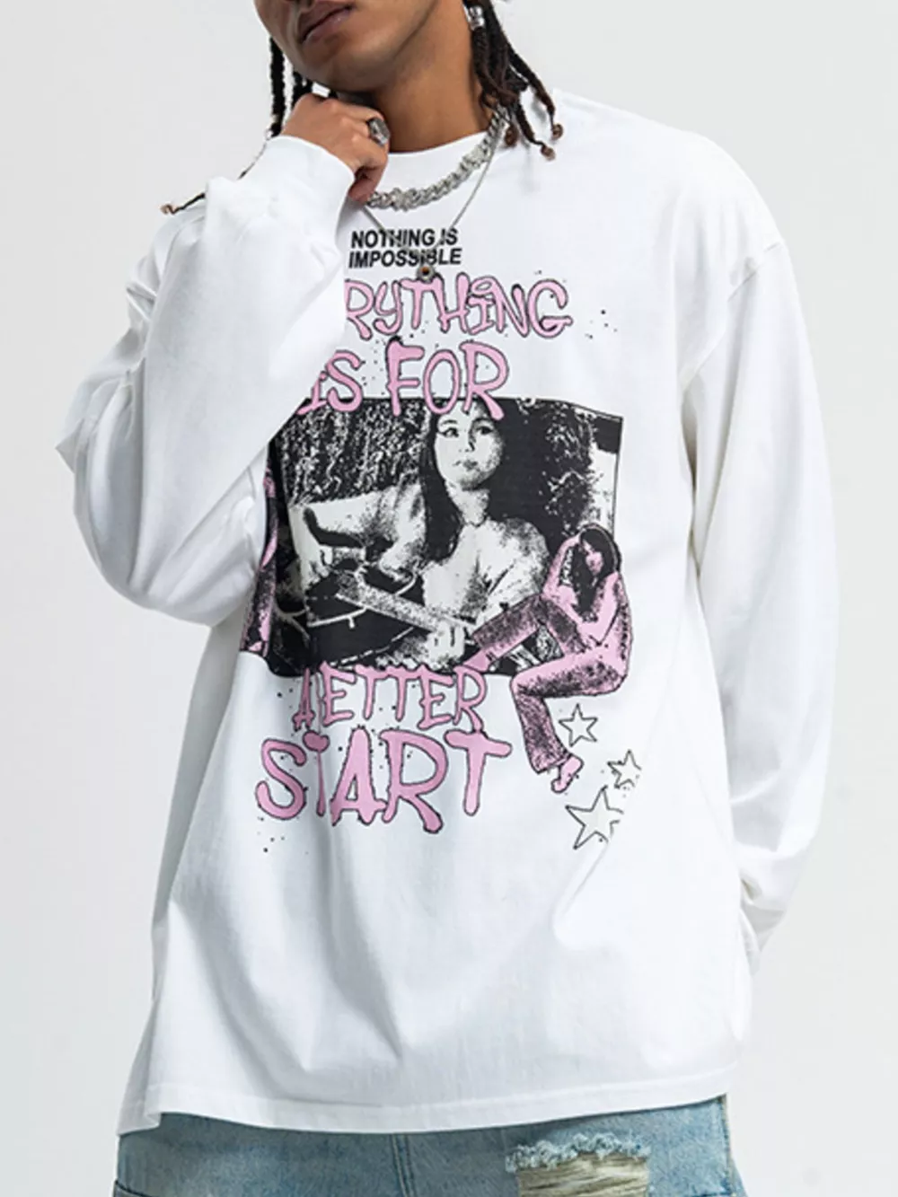 Men's Graphic Round Neck Long Sleeve T-Shirt, image 3