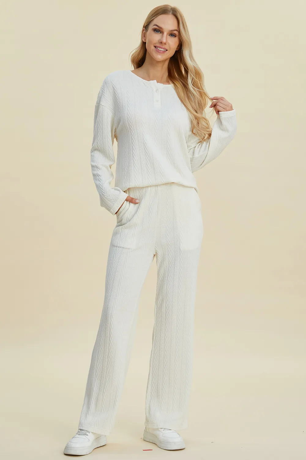 Full Size Cable-Knit Long Sleeve Top and Pants Set, image 3