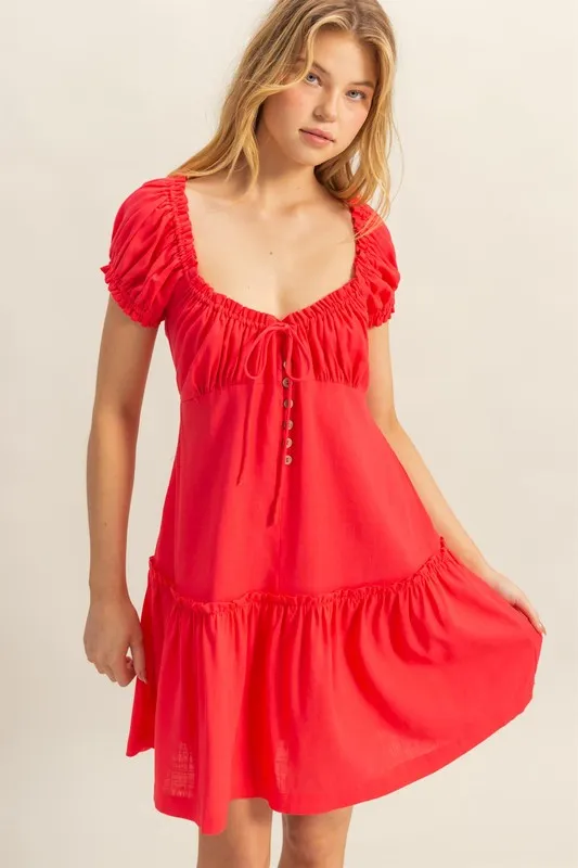 Ruched Frill Tiered Short Sleeve Mini Dress, image 2