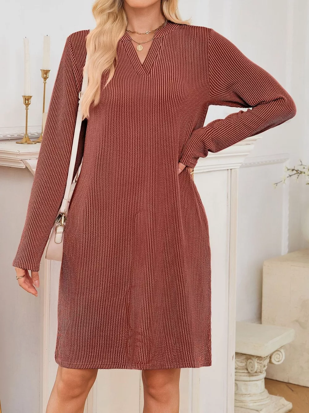 Casual Ribbed Knit Long Sleeve Dress, image 30