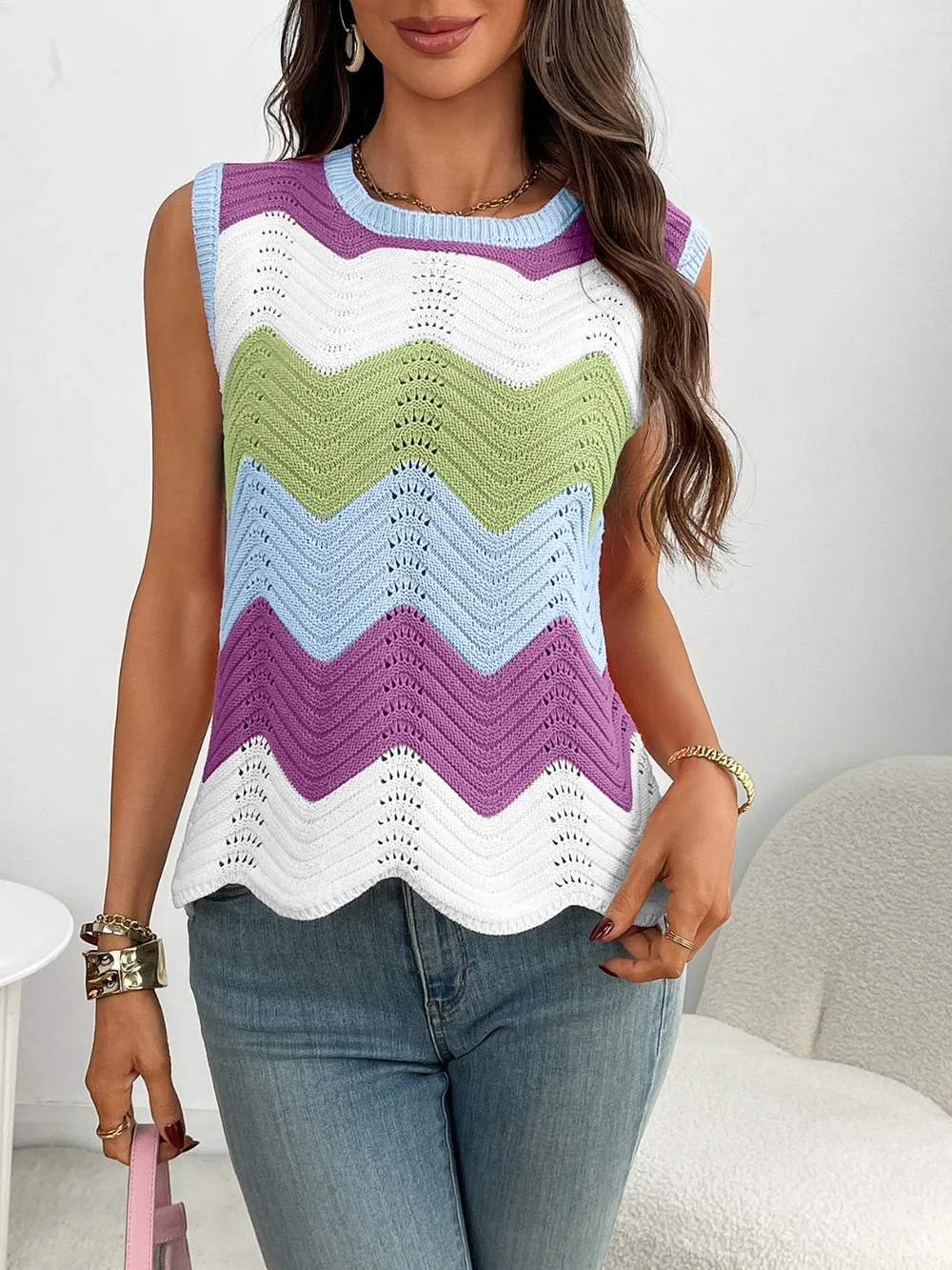 Color Block Round Neck Sweater Vest, image 15