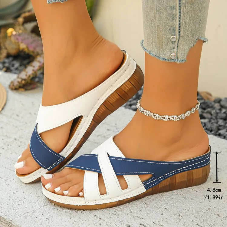 Contrast Cross Strap Wedge Sandals, image 4
