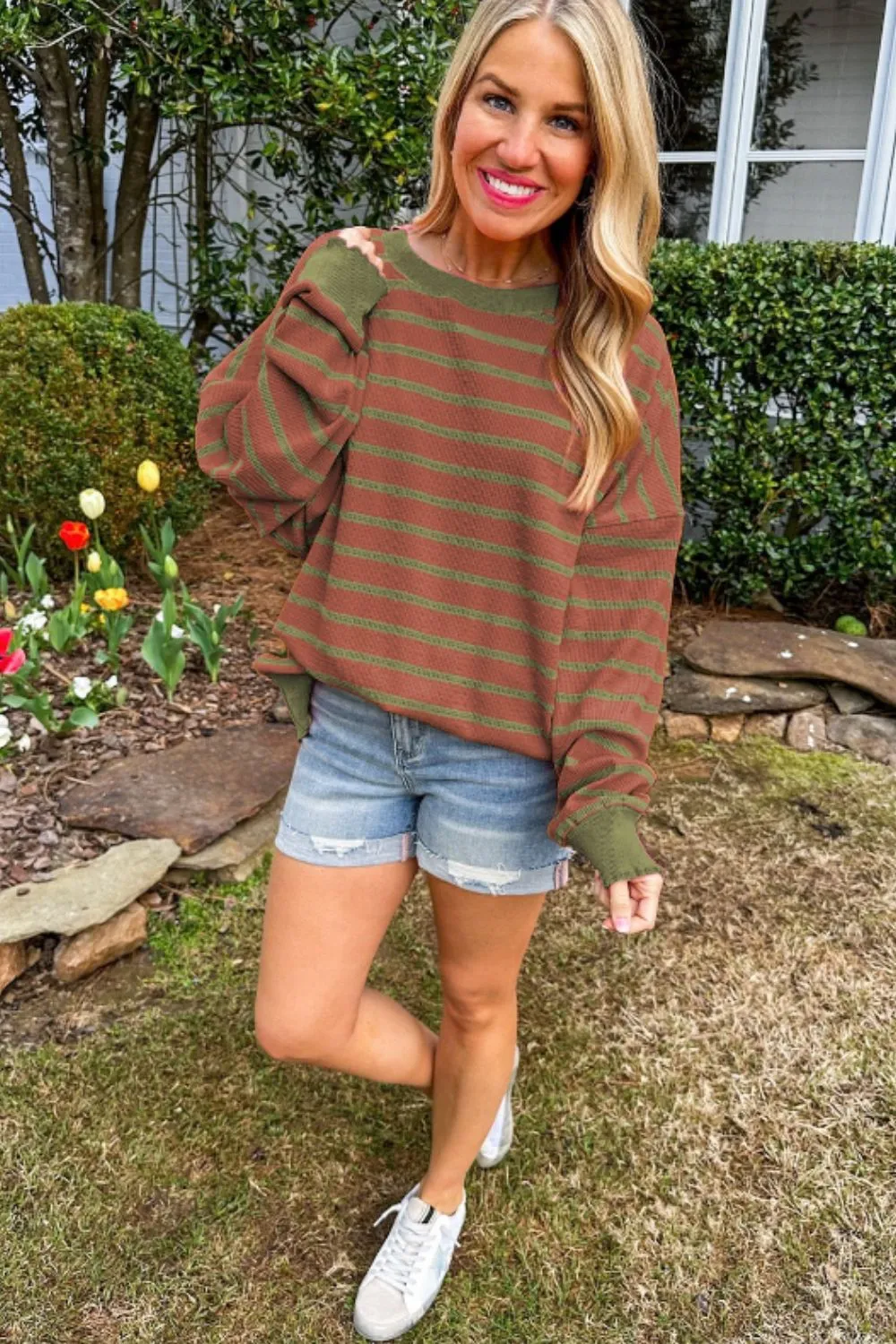 Striped Round Neck Long Sleeve Sweater, image 2