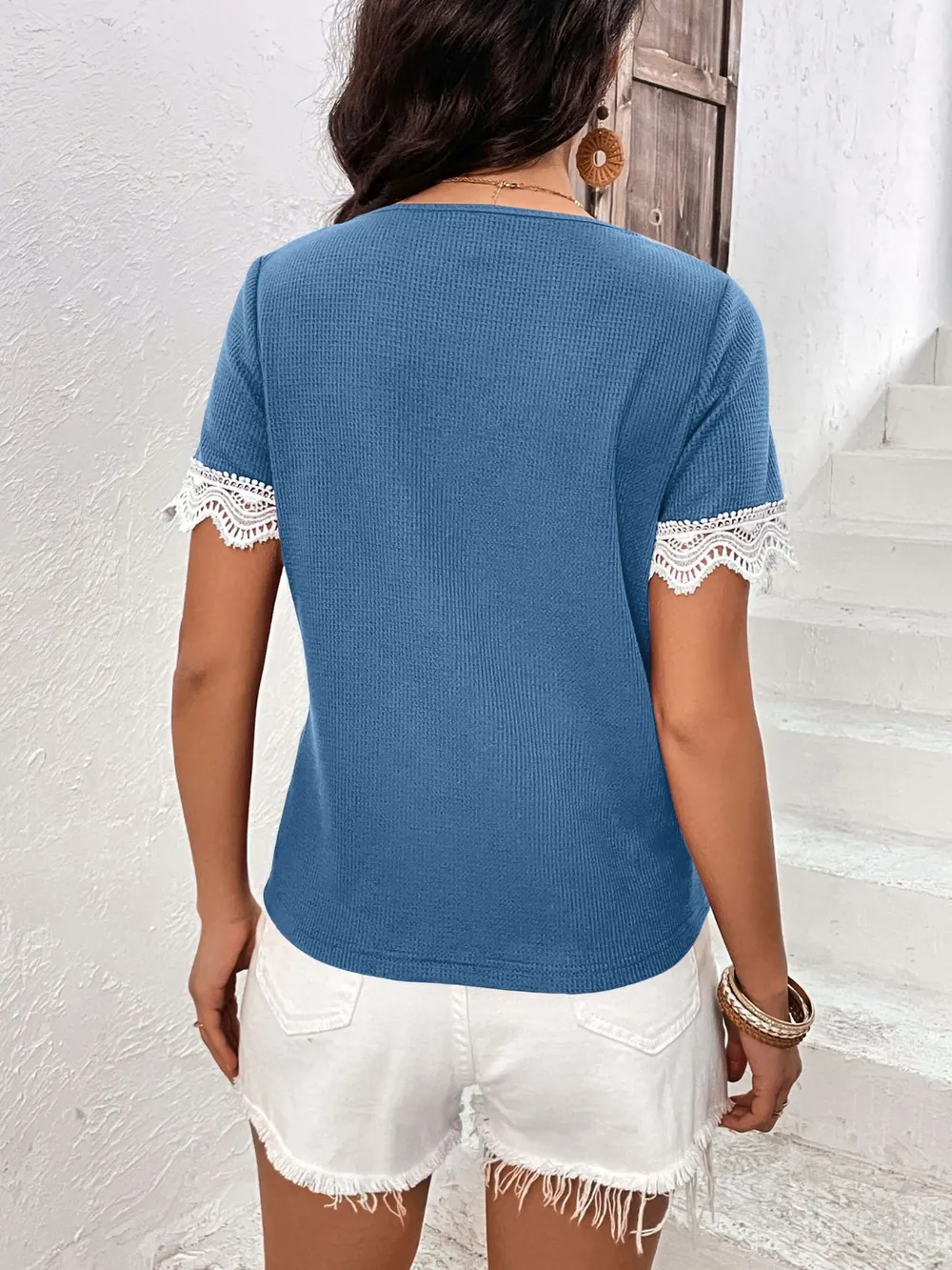 Lace Detail V-Neck Short Sleeve T-Shirt, image 8