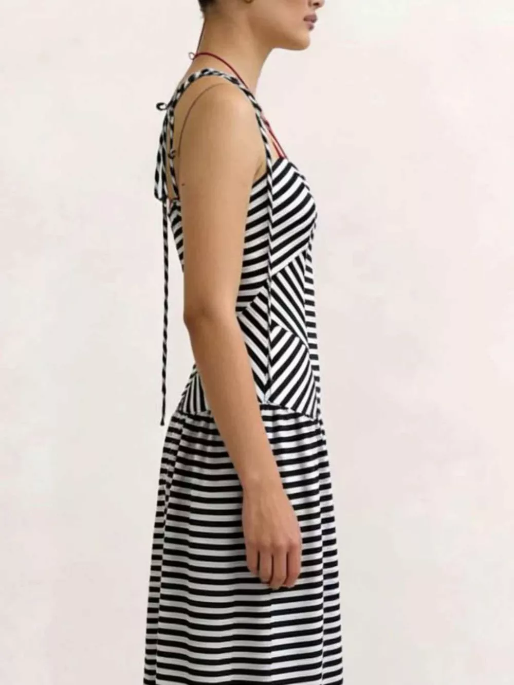Striped V-Neck Tie-Shoulder Maxi Dress, image 4