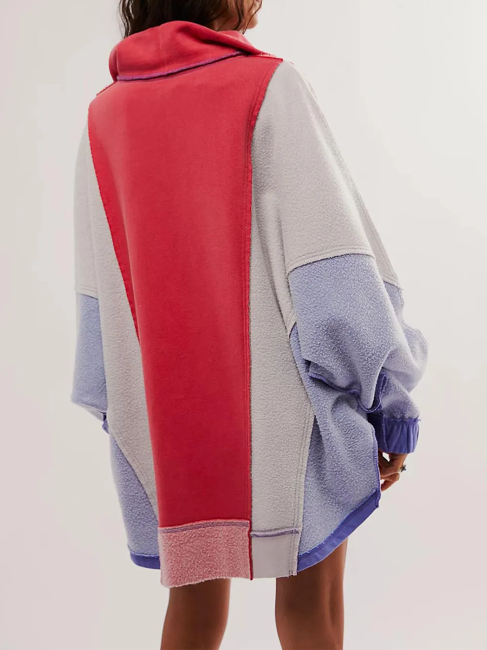 High-Low Exposed Seam Contrast Long Sleeve Sweatshirt, image 2