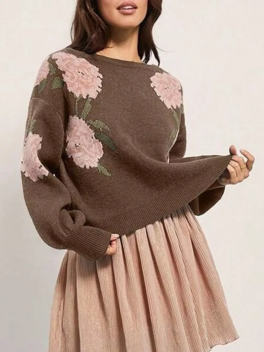 Floral Pattern Dropped Shoulder Sweater, image 8