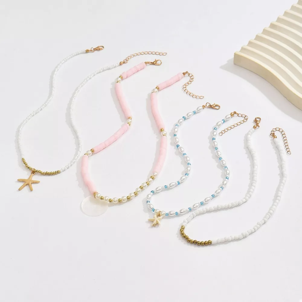 4 Piece Beaded Starfish Charm Necklace, image 2