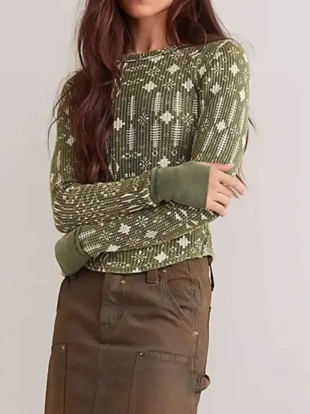 Floral Print Waffle Knit Top, image 2