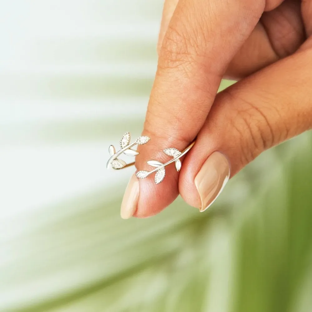 925 Sterling Silver Zircon Leaf Shape Ring, image 6