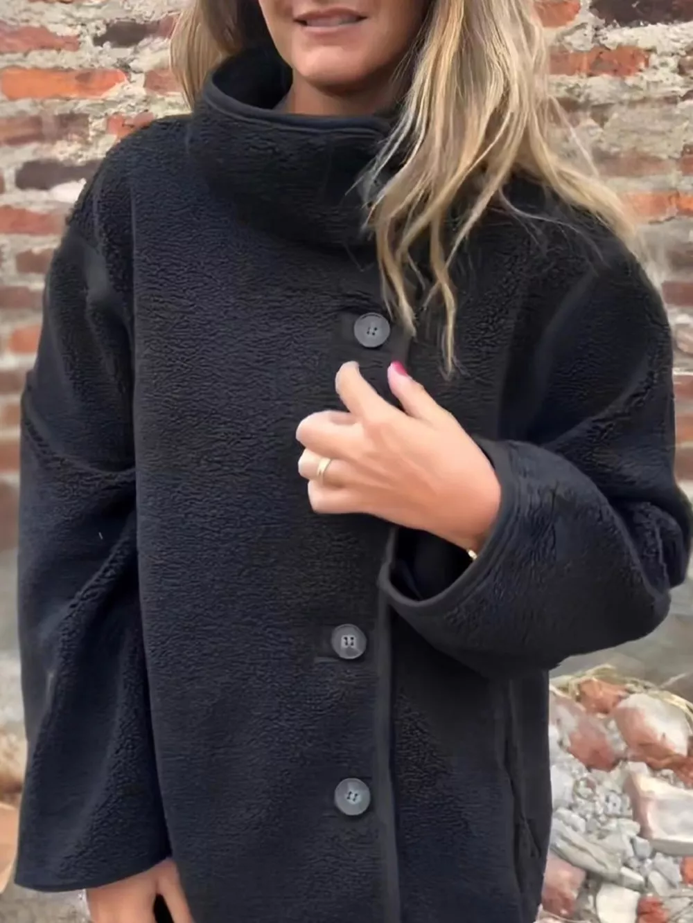 Full Size Button Up Long Sleeve Fleece Jacket Plus Size, image 2
