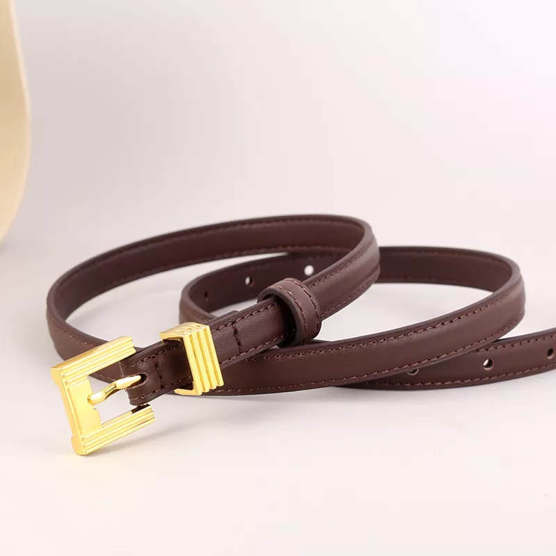 Skinny Leather Belt with Golden Buckle, image 4