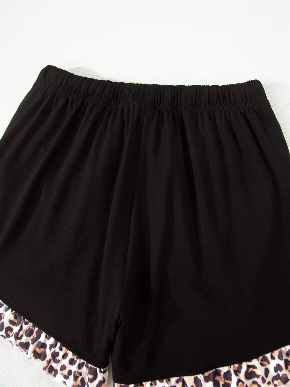 k Leopard Patchwork Trim Lapel Shirt Drawstring Shorts 2pcs Pajama Set, image 9