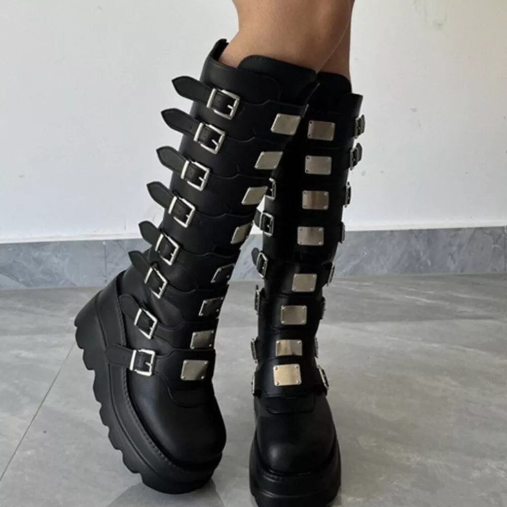 Multi-Buckle Platform Knee-High Boots