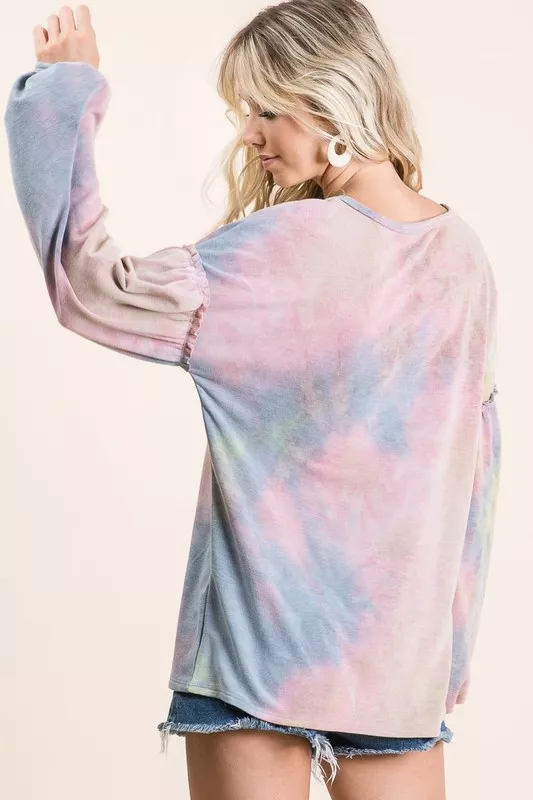 Tie Dye French Terry Sweatshirt With Bubble Sleeves, image 2