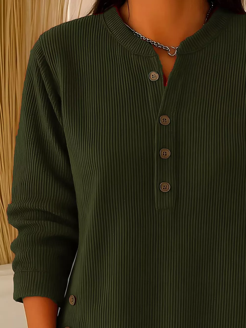 Full Size Ribbed Half Button Henley Top Plus Size, image 12