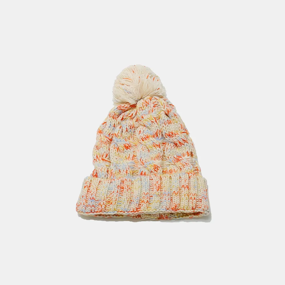 Contrast Cable-Knit Hat with Pompom, image 5
