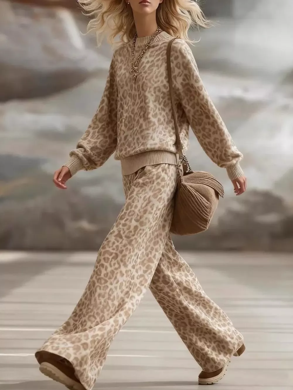 Leopard Dropped Shoulder Top and Pants Set, image 2