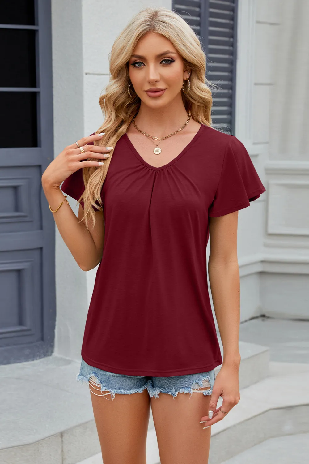 V-Neck Short Sleeve T-Shirt, image 4
