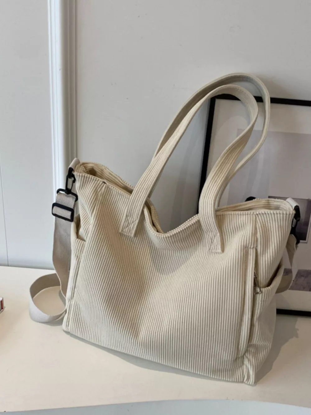 Corduroy Solid Color Handbag, image 4