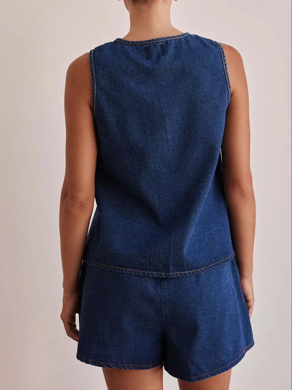 Tie Front Vest and Shorts Denim Set, image 8
