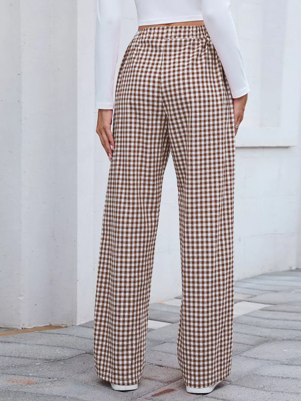 Plaid Wide Leg Casual Pants, image 4