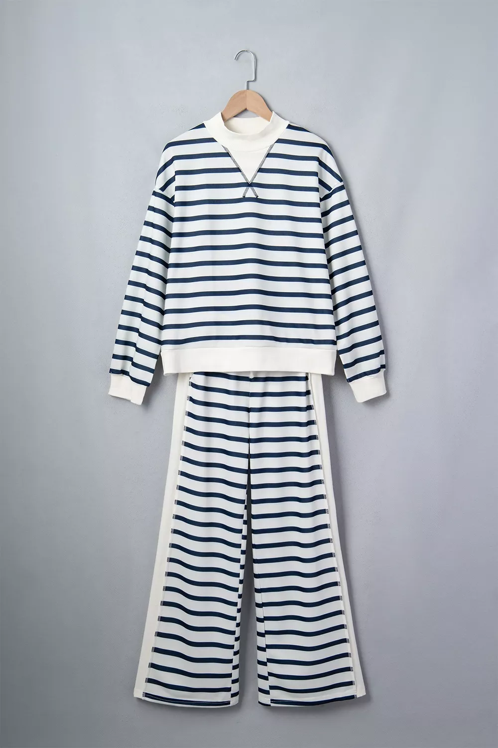 Striped Long Sleeve Top and Wide-Leg Pants Set, image 7