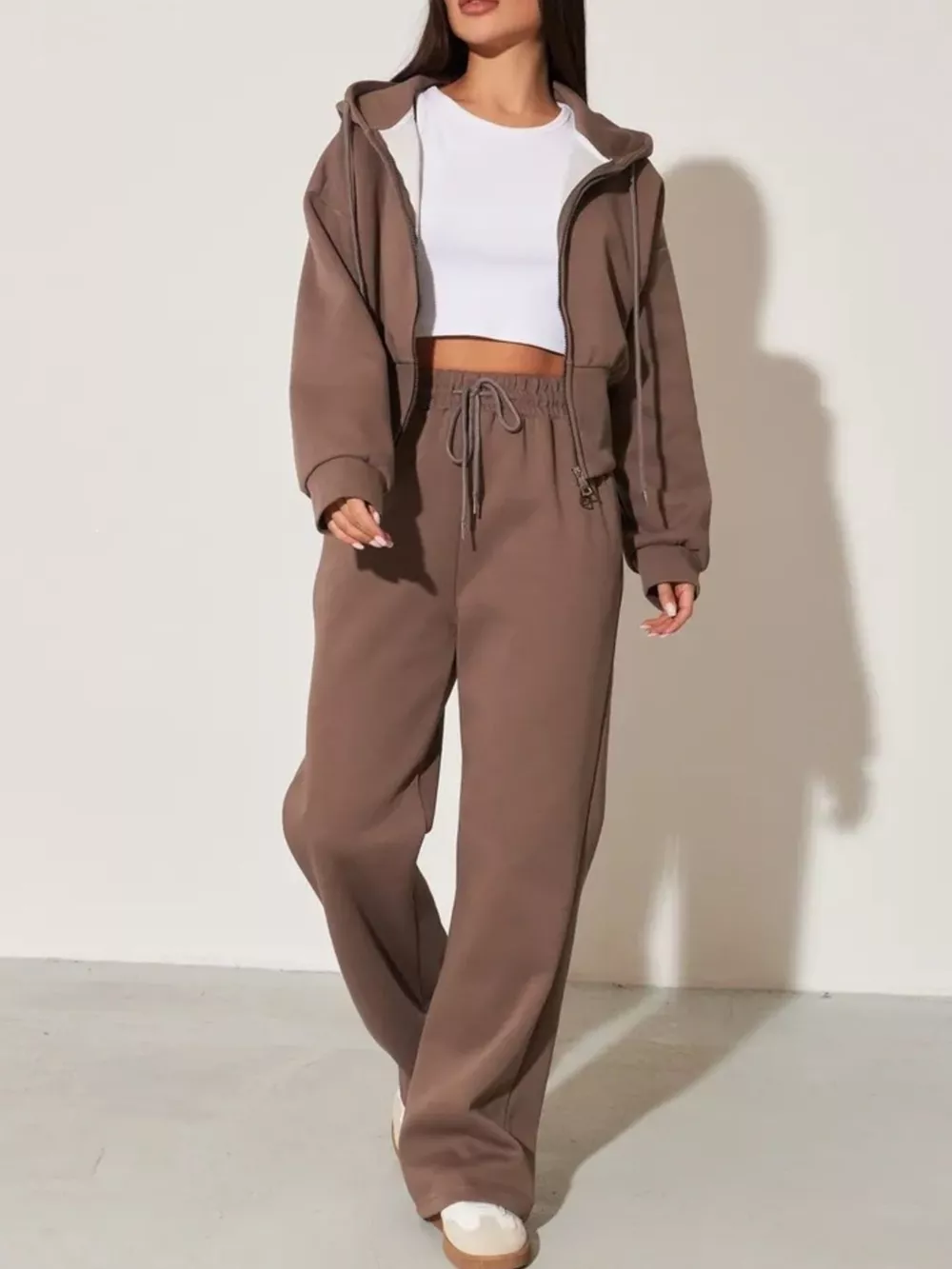 Zip-Up Hoodie and Wide-Leg Pants Set, image 20