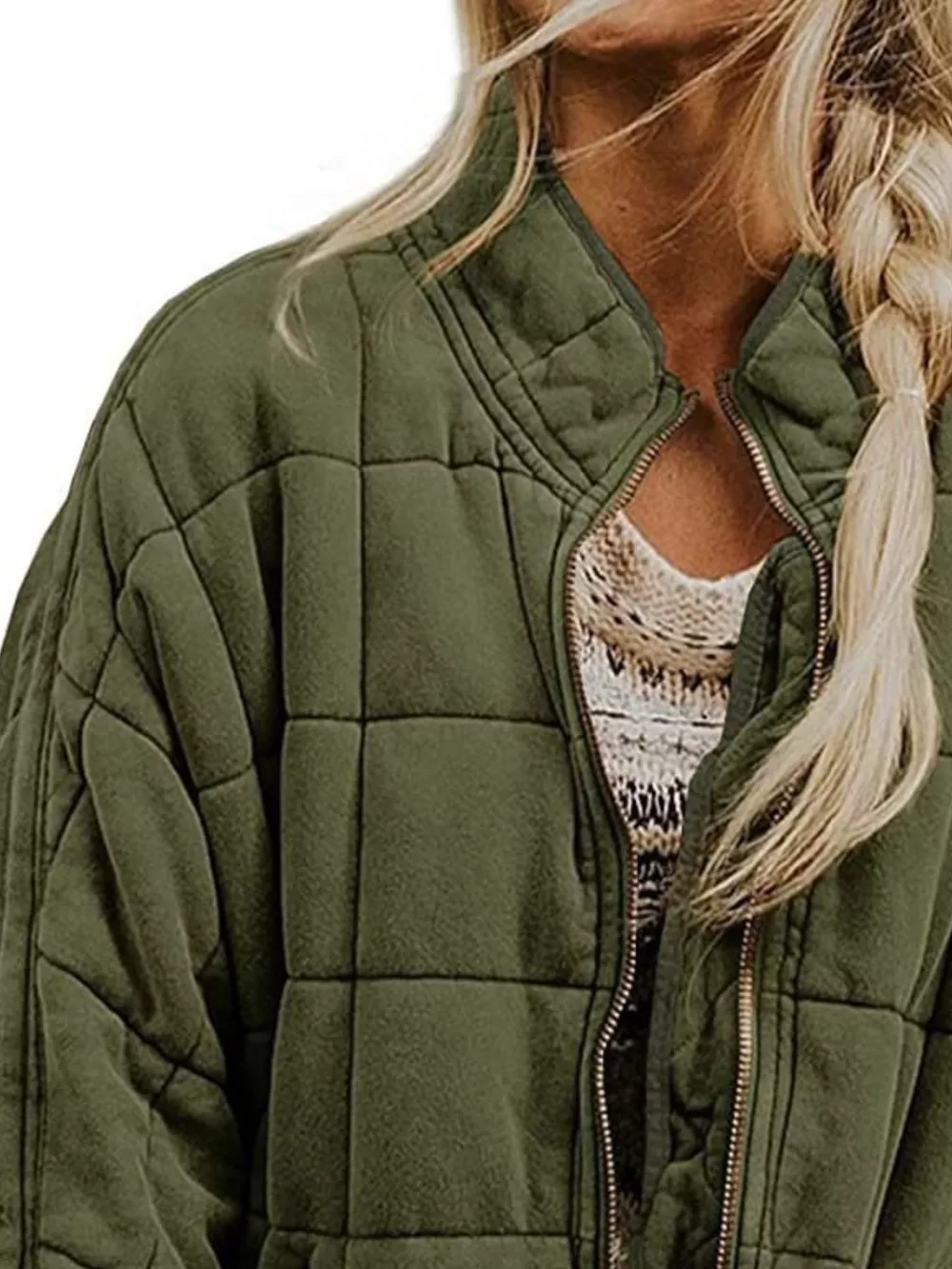 Full Size Zip Up Quilted Bomber Jacket Plus Size, image 3