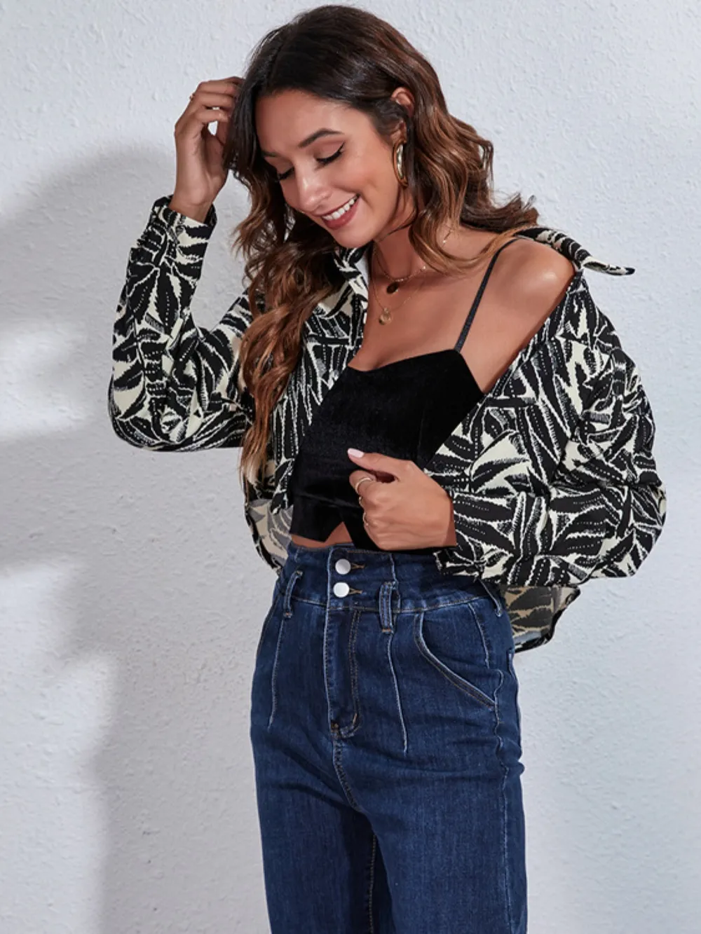 Button Down Printed Cropped Jacket, image 12